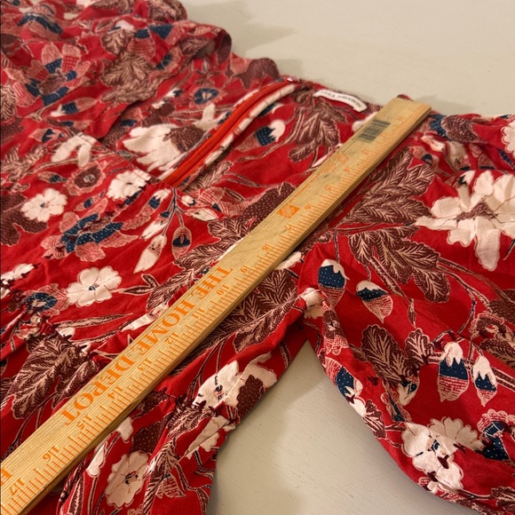 Ulla Johnson Nora Floral Gathered Midi Dress Size 12  Red Puff Sleeve Tiered - Picture 13 of 16